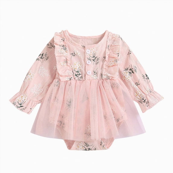 mgoYE Baby Girl Fall Winter Clothes Long Sleeve Romper Dress Newborn Infant Cute Casual Outfits(Pink,0-3 Months)