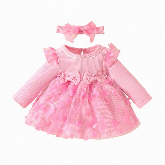 mgoYE Baby Girl Flower Dress Fall Winter, Tutu Tulle Princess Wedding Birthday Party Dresses for Newborn Girls(Pink,2-3 Years)