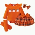 thumbnail image 1 of mgoYE Baby Girl Halloween Clothes 12 Months Ruffle Romper Ghost Print Onesie Plaid Tutu Skirt Socks Set(Orange,0-3 Months), 1 of 9