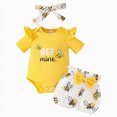 thumbnail image 1 of mgoYE Baby Girl Outfits 0-3 Months Newborn Cute Ruffle Short Sleeve Romper Floral Shorts Summer Outfits with Headband 0-18 Months(Yellow,12-18 Months), 1 of 4