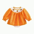 thumbnail image 1 of mgoYE Baby Girl Outfits 3-6 Months Halloween Baby Clothes Striped Smocked Romper Bubble Onesie Bodysuit Shirt Fall Outfit|Orange 18-24 Months, 1 of 5