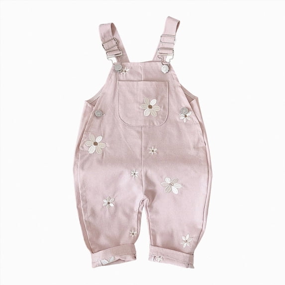 mgoYE Baby Girl Overalls Romper with White Floral Embroidery, Suspender Jumpsuit Pants Clothing Outfit for Toddlers