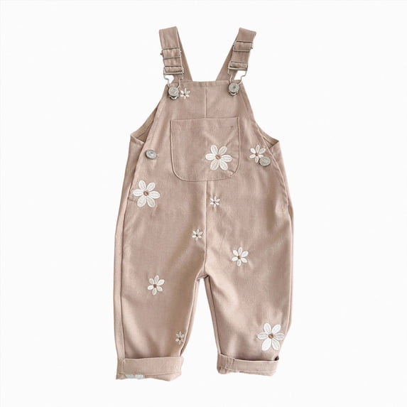 mgoYE Baby Girl Overalls Romper with White Floral Embroidery, Suspender Jumpsuit Pants Clothing Outfit for Toddlers
