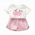 thumbnail image 1 of mgoYE Baby Girl Summer Clothes 18 24 Months Cartoon Fruit Plaid Print Short Sleeve T-Shirts Shorts Clothing Set 2pcs Shorts Outfits Set(Pink,18-24 Months), 1 of 4