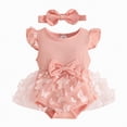 thumbnail image 1 of mgoYE Baby Girl Summer Clothes Newborn Outfit Ruffle Romper Infant Baby Dress Bow Headband Flower Cute Outfits Girls(Pink,3-6 Months), 1 of 6