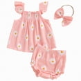 thumbnail image 1 of mgoYE Baby Girl Summer Outfit Floral Print Fly Sleeve Ruffled Top Bowknot Elastic Waist Short Casual Toddler Baby Clothes(Pink,12-18 Months), 1 of 5