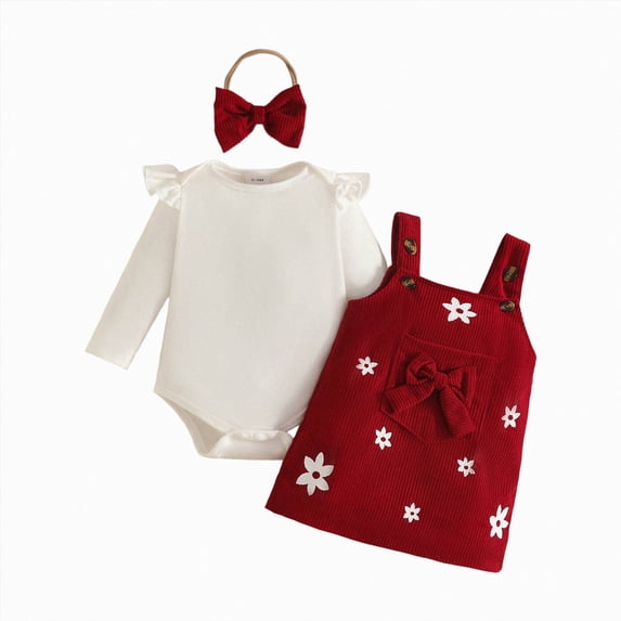 mgoYE Baby Girl Suspender Corduroy Skirt Outfits Long Sleeves Fall Winter Spring Clothes(Red,3-6 Months)