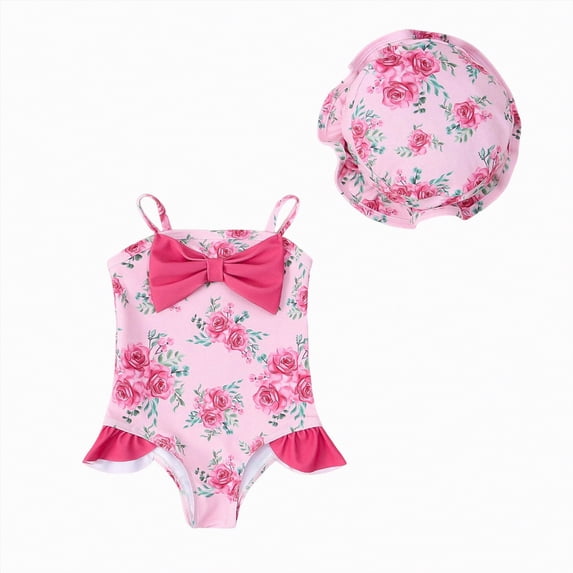 mgoYE Baby Girl Swimsuit 12-18 Months Ruffles Little Girls Two Piece Bikini Set Ruffle Stripe Watermelon Summer Beach Bathing Suit Swimsuit(Hot Pink,18-24 Months)