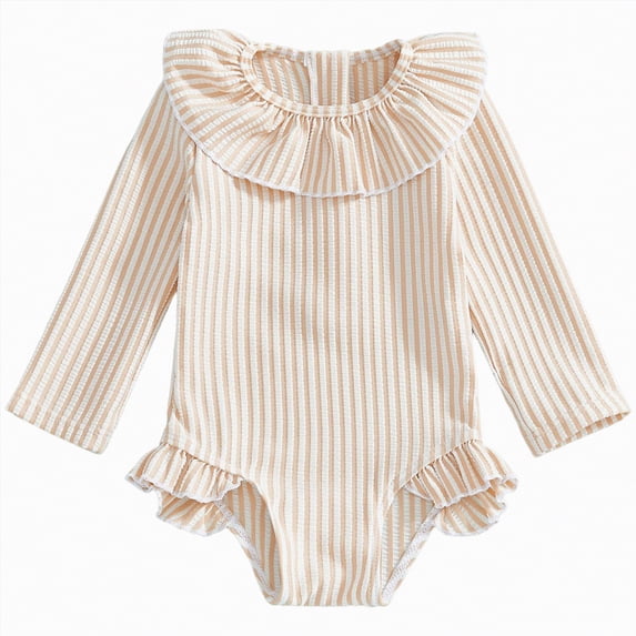 mgoYE Baby Girl Swimsuit 3-6 Months Toddler Girl Swimsuit One Piece Long Sleeve Baby Bathing Suit Ruffle Kids Swimwear for 6M-3T(Beige,18-24 Months)