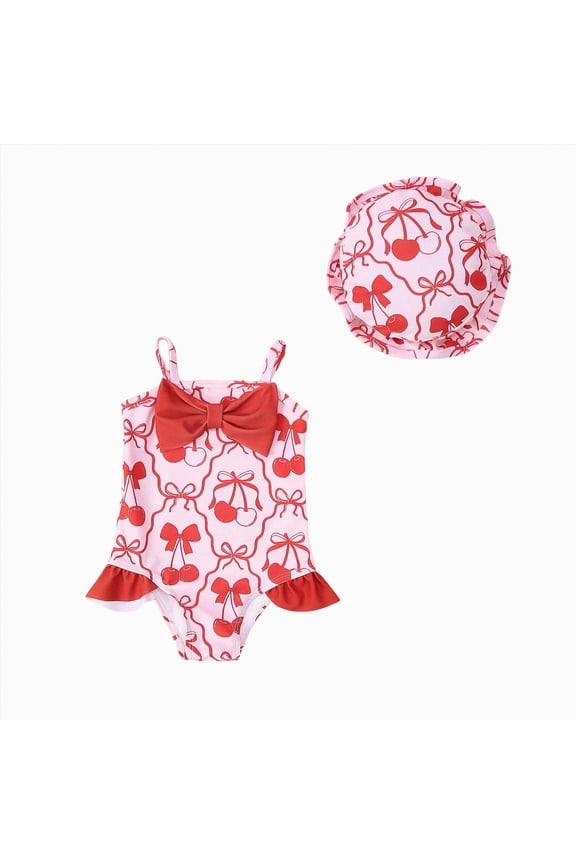 Baby Girl Swimwear 12-18 Months Baby Girl Bathing Suit, Toddler Girls Two Piece Swimsuit Halter Top Bikini Bottoms Swimming Suit(Red,2-3 Years)