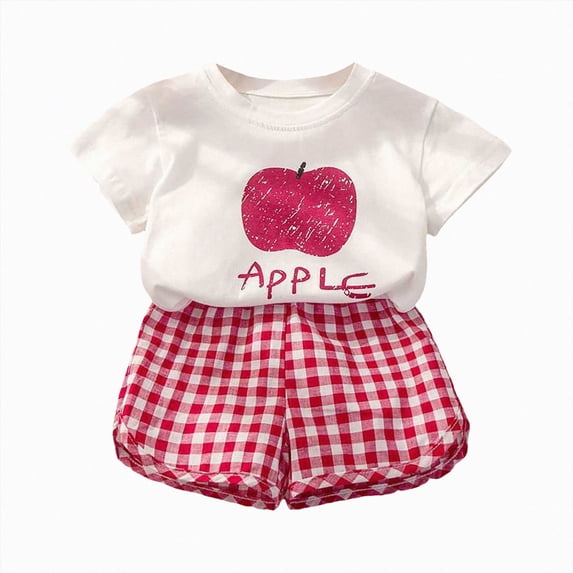 mgoYE Baby Girl Toddler Kid Outfit Sets Short Sleeve T-shirt Shorts 2 Piece Short Set Summer for 6 9 12 Months 2t 3t 4t 5t 6t 7t Childrens Gift Set