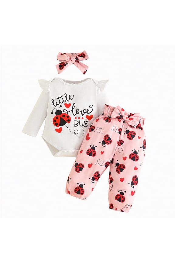 Baby Girl Valentines Day Outfit My First Valentine Romper Onesie Hearts Print Pants Headband Newborn Clothes Set 3PC(0-3 Months,White)