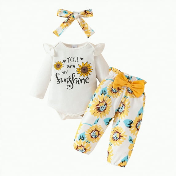 mgoYE Baby Girls Clothes 12 Months Baby Girls Outfit Long Sleeve Ruffle Romper Floral Pants Headband Sets 0-18 Months|White 0-3 Months