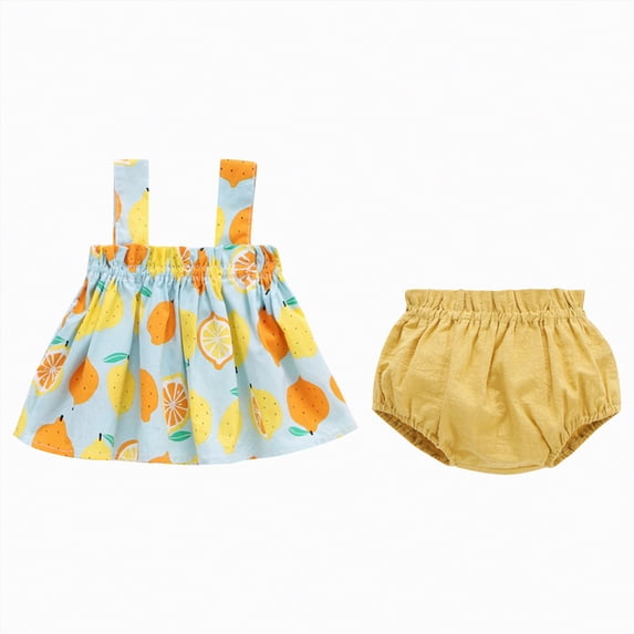 mgoYE Baby Girls Clothes 3 Month Boho Floral Summer Dress Sleeveless Ruffle Slip Halter Shirt Two Piece Set Outfit for 0-2 Newborn Toddler(Blue,6-9 Months)