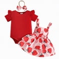 thumbnail image 1 of mgoYE Baby Girls Clothes 3 Months Newborn Baby Girl Clothes Summer Outfit Short Sleeve Ribbed Romper Floral Suspender Overalls Shorts Set(Hot Pink,3-6 Months), 1 of 6