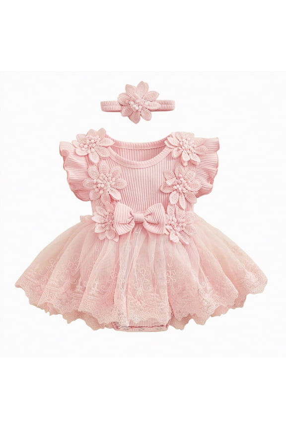 Baby Girls Elegant Clothes Newborn Baby Girl 1st Birthday Outfit Floral Lace Tulle Romper Tutu Dress Cake Smash Princess Boho Clothes Photo Shoot(Red,6-12 Months)
