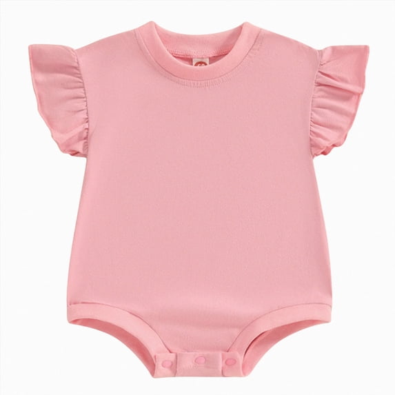 mgoYE Baby Girls Ruffled Sleeves Bodysuit Infant Solid Color Top Jumpsuit Size 12-18 Months Light Pink