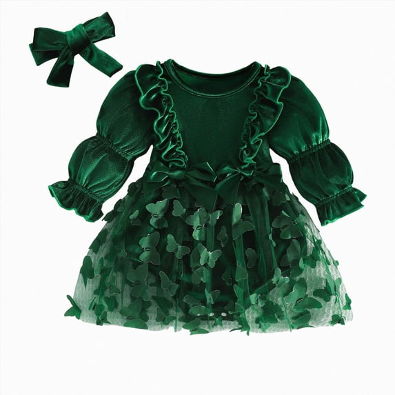 mgoYE Baby Girls Tutu Dresses Velvet Long Sleeve Romper Dress Flower Ruffle Winter for Princess Holiday Party 0-3 Months