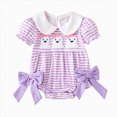 thumbnail image 1 of mgoYE Baby Halloween Outfit Girl Ruffle Romper Short Sleeve Jumpsuit Smocked Bubble Outfit with Bow(Purple,6-12 Months), 1 of 7