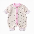 thumbnail image 1 of mgoYE Baby Short Sleeve Snap Muslin Romper with Viscose , Cotton, Newborn-24 Months(Pink,0-3 Months), 1 of 4