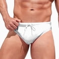 thumbnail image 1 of mgoYE Bathing Suit for Men L Men's Classic Solid Square Cut Swimwear Sexy Tight Swimming Trunks Tan Through Bikini Swim Briefs White, 1 of 3