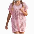 thumbnail image 1 of mgoYE Big Girl's V Neck Crochet Short Sleeve Beach Dress Summer Swimsuit Bikini Cover Up(Pink,10-12 Years), 1 of 9