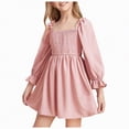 thumbnail image 1 of mgoYE Birthday Girl Dress Little Girls Kids Summer Ruffle Mini Dress Square Neck Lantern Sleeve Short Dress Tulle Smocked(Pink,5-6 Years), 1 of 8
