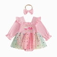 thumbnail image 1 of mgoYE Birthday Girl Outfit One Cupcake Embroidery Romper Dress First Birthday Outfit Girl, Long Sleeve Tulle Romper Dress with Bow Headband 12-18 Months, 1 of 5