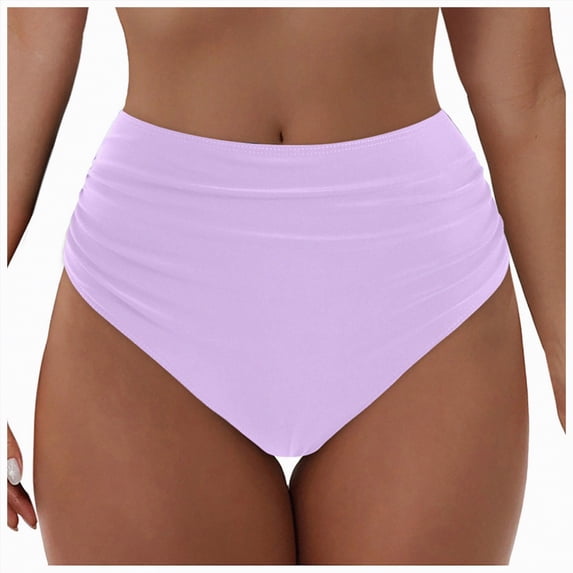 mgoYE Black Swimsuit Bottoms Women's High Waisted Bikini Bottom Tummy Control Ruched Bathing Suit Swim Bottom(Light Purple,S)