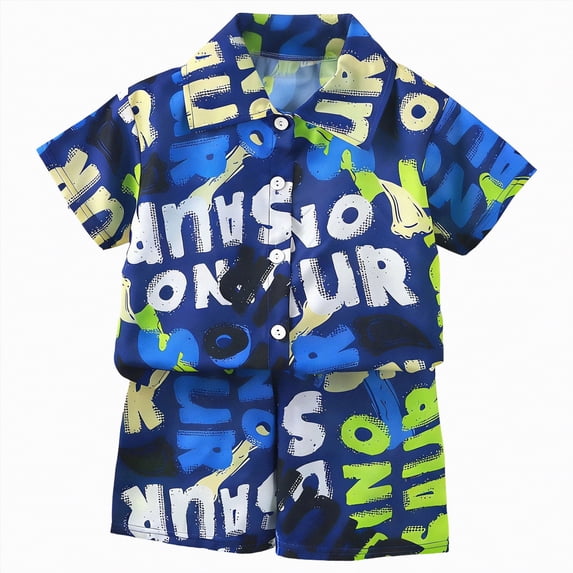 mgoYE Boy's 2 Pieces Cotton Linen Set Casual Button Shirts Short Sleeve Beach Shorts Summer Outfits|Blue 11-12 Years