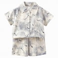 thumbnail image 1 of mgoYE Boy's 2 Pieces Cotton Linen Set Casual Button Shirts Short Sleeve Beach Shorts Summer Outfits|White 2-3 Years, 1 of 7