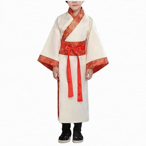 mgoYE Boy's Chinese Hanfu Outfit Han Dynasty Clothes Wide Sleeve Tradtional Clothing Ancient Party Clothes|Red 5-6 Years