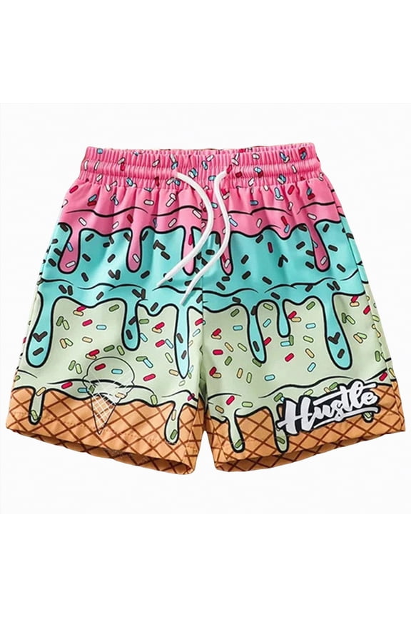 Boy's Patchwork Drawstring Waist Printed Summer Boho Shorts for Swim Pool(Pink,5-6 Years)