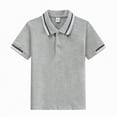 thumbnail image 1 of mgoYE Boy's Short Sleeve Collared Tshirts Striped Trim Button Lightweight Golf Tops(Grey,9-10 Years), 1 of 7