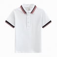 thumbnail image 1 of mgoYE Boy's Short Sleeve Collared Tshirts Striped Trim Button Lightweight Golf Tops(White,6-7 Years), 1 of 7