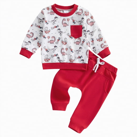 mgoYE Boys Clothes 3t Fall Winter Outfit Patchwork Long Sleeve Sweatshirt Tops Stretch Pants Set Sweatshirt Pants Set(Red,12-18 Months)