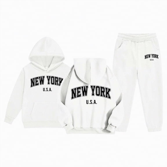 mgoYE Boys Clothes 3t Kids Outfits 3-14T 2 Piece Letter Print Hoodie Sweatshirt and Jogger Sweatpants with Pockets Unisex Winter Fall Sets(White,6-7 Years)