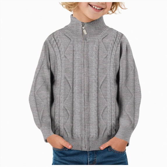 mgoYE Boys Girls Knit Cardigan Sweater Zip Long Sleeve Kids School Uniform Fall Jacket Size 11-12 Years