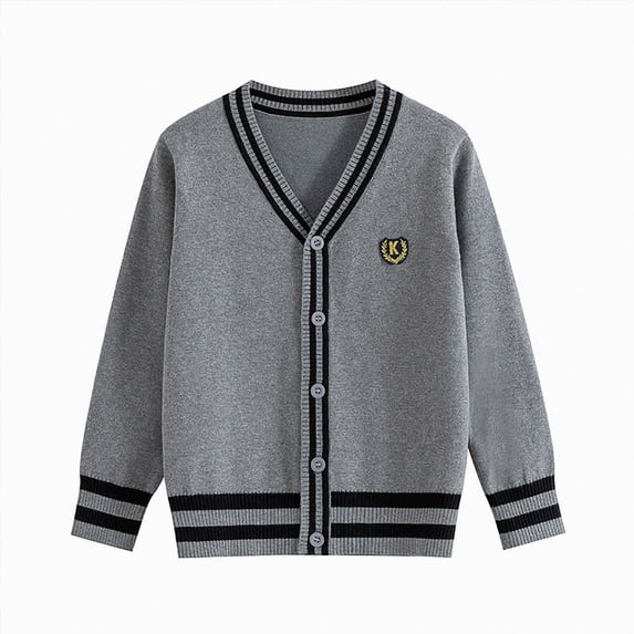 mgoYE Boys Girls School Uniform Cardigan Sweater Soft Cotton V-Neck Soft Cotton Knit Outerwear Size 9-11 Years