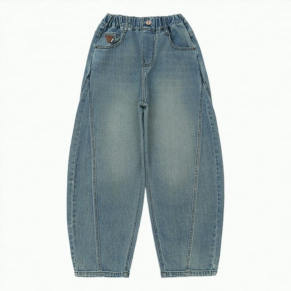 mgoYE Boys Jeans Size 14 Boys Jeans Baggy Straight Leg Elastic Waist Loose Denim Pants with Pockets(Blue,13-14 Years)