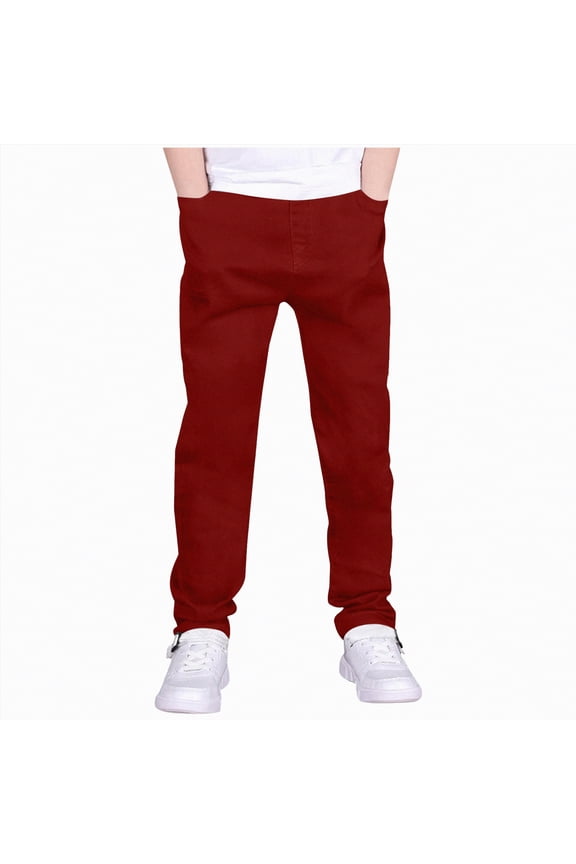 Boys Joggers Pants Outdoor Youth Hiking Pants Lightweight Athletic Pants(Wine,5-6 Years)