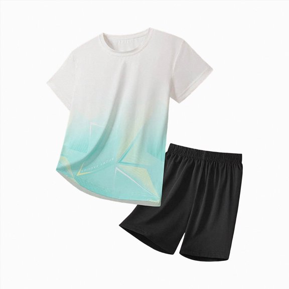 mgoYE Boys Loose Athletic Short-Sleeve Shirt and Active Mesh Shorts Set(Green,9-10 Years)