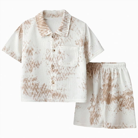 mgoYE Boys Outfit Size 2-3 Years Boy's 2 Piece Outfits Summer Hawaiian Vacation Beach Button Shirt and Shorts Going Out Sets Khaki