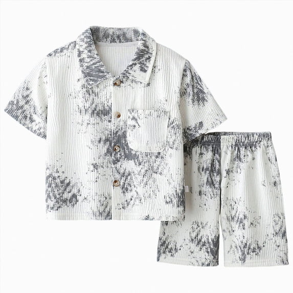 mgoYE Boys Outfit Size 3-4 Years Boy's 2 Piece Outfits Summer Hawaiian Vacation Beach Button Shirt and Shorts Going Out Sets Grey