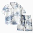 thumbnail image 1 of mgoYE Boys Outfit Size 9-10 Years Boy's 2 Piece Outfits Summer Hawaiian Vacation Beach Button Shirt and Shorts Going Out Sets Blue, 1 of 5