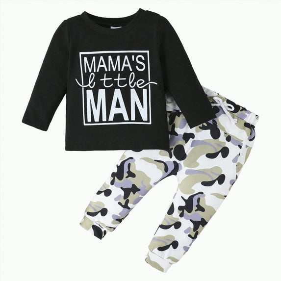 mgoYE Boys Outfits 18m Fall Winter Outfit Patchwork Long Sleeve Sweatshirt Tops Stretch Pants Set Sweatshirt Pants Set(Black,9-12 Months)