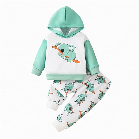 mgoYE Boys Outfits 18m Winter Clothes Toddler Baby Boy Clothes Long Sleeve Hoodies Pants Set Fall Winter Outfits(Mint Green,18-24 Months)