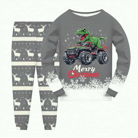 mgoYE Boys Planet Pajamas Sets Cotton Pjs Toddler 2 Piece Long Sleeve Sleepwear Kids Clothes Sets Dinosaur Shirts|Grey 5-6 Years