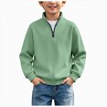 thumbnail image 1 of mgoYE Boys Quarter Zip Pullover Long Sleeve Corduroy Shirts Oversized Sweatshirts Kids Preppy Clothes Teens Hoodie 4-15T(Green,5-6 Years), 1 of 6