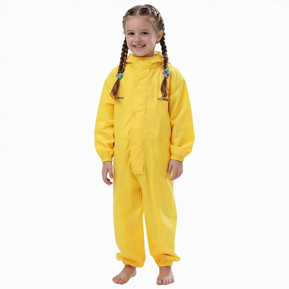 mgoYE Boys Rain Jacket Size 12 Toddler Kids Rain Suit for Boys Girls One Piece Hoodie Waterproof Coverall Lightweight Rain Jacket(Yellow,6-7 Years)